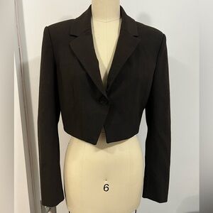 Zara Dark Brown Plaid Cropped Blazer